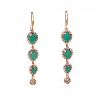 Nickel-Free Gold Plated CZ nd onyx Stone Seated Designer Earrings 